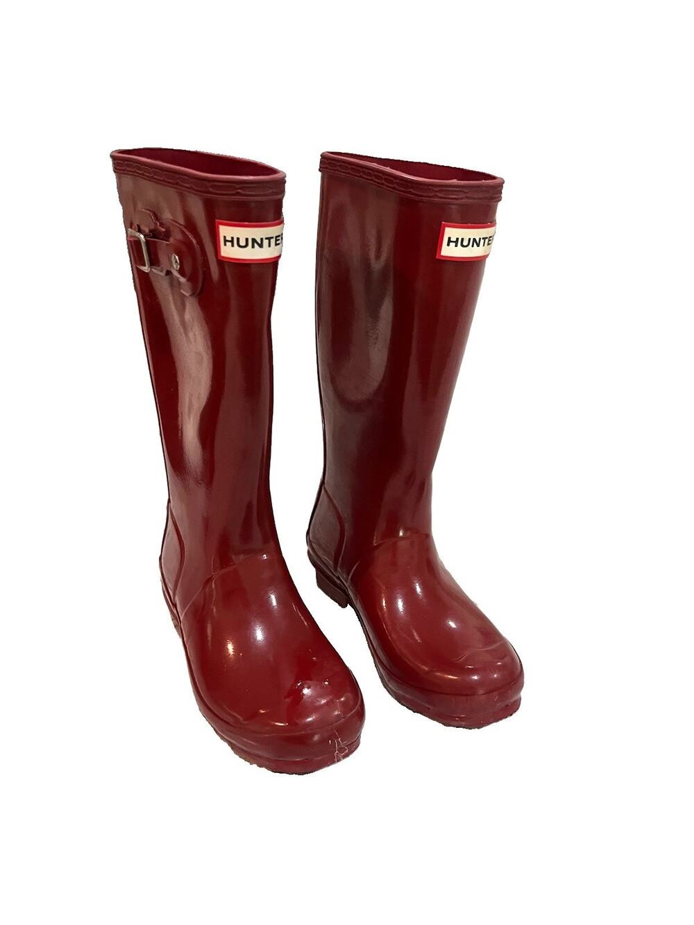Hunter Original Kids Rain Boots Gloss Maroon Red Rubber Waterproof Tall Boots 1